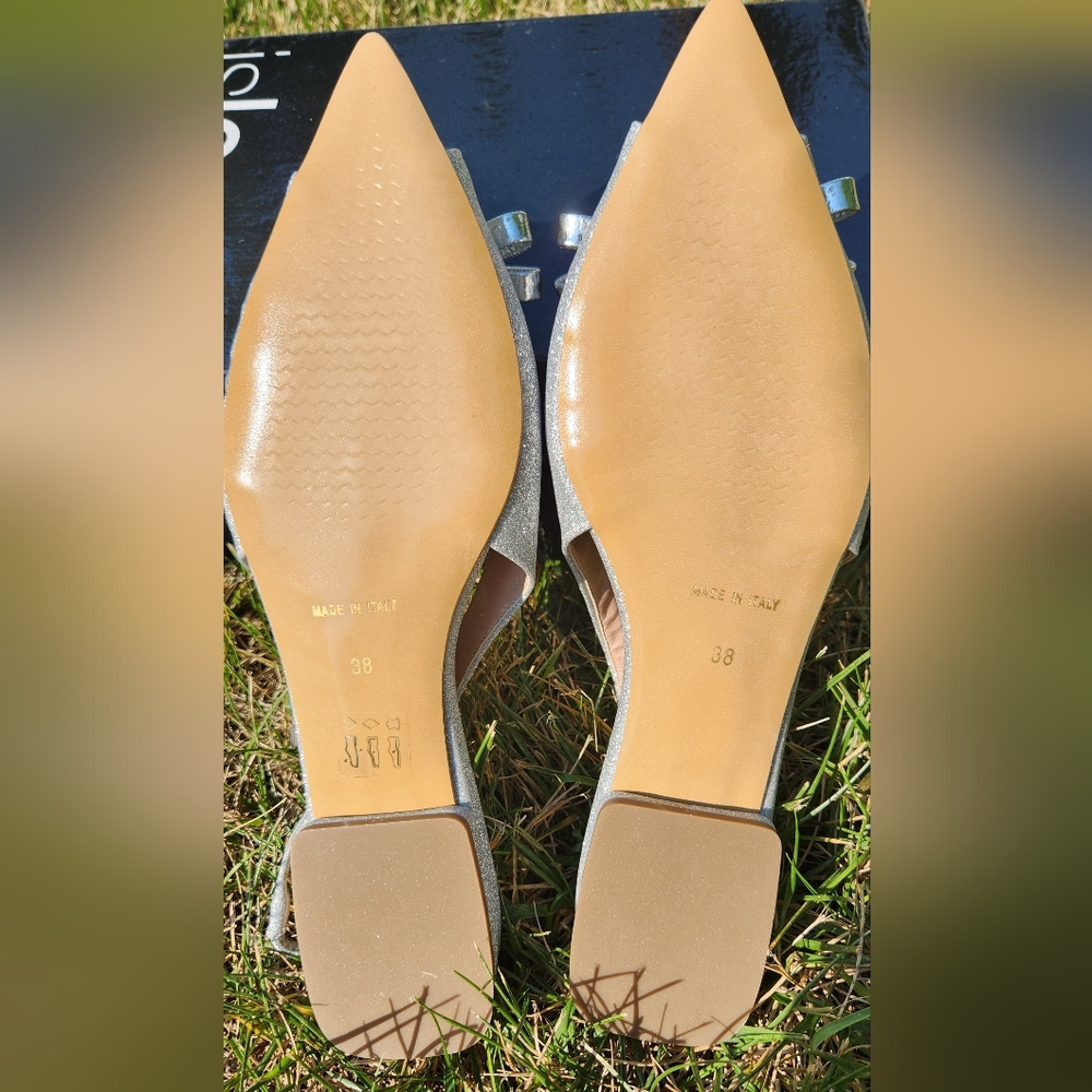 🇮🇹ISLO ISABELLA LORUSSO open toe flat slingback silver metallic sandals in 38 - Picture 10 of 15